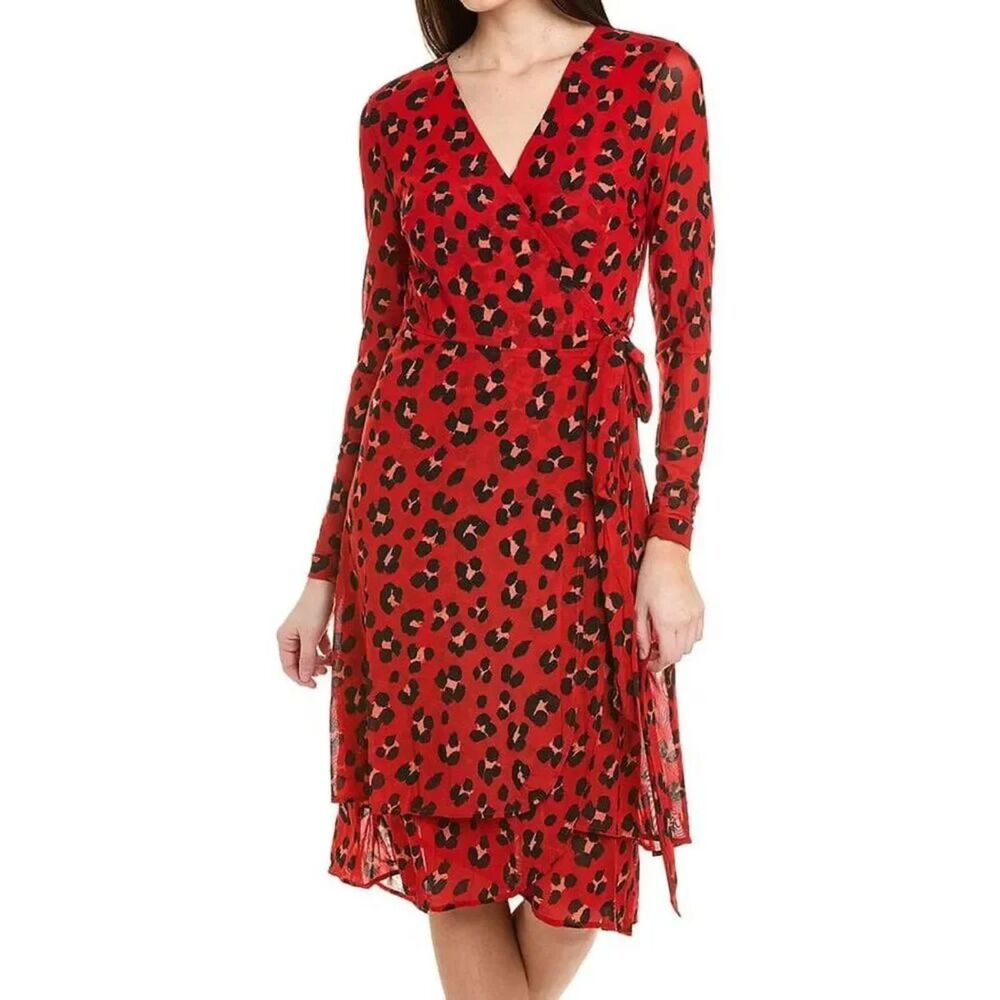 Cabi Siren Dress Red Leopard Print Wrap Dress Size XS Orig. $144
